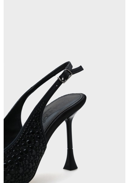Hope Taşlı Saten Yüksek Topuklu Arkası Bantlı Stiletto