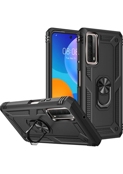 Huawei P Smart 2021 Kılıf Sofya Yüzüklü Silikon Kapak - Siyah Ynsmr
