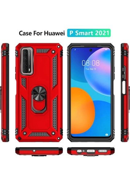 Huawei P Smart 2021 Kılıf Sofya Yüzüklü Silikon Kapak - Kırmızı Ynsmr