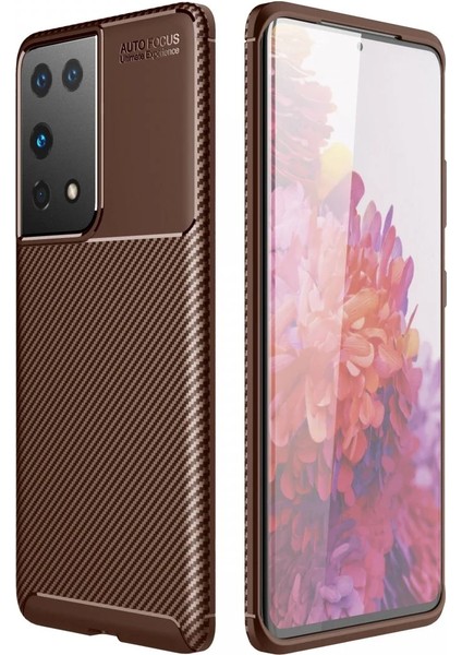 Samsung Galaxy S21 Ultra Kılıf Karbon Kapak - Kahverengi Ynsmr