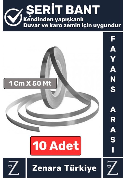 Premium Güçlü Kendinden Yapışkanlı Su Geçirmez Fayans Arası Şerit Derz Bant 1 cm x 50 Metre 10 Adet