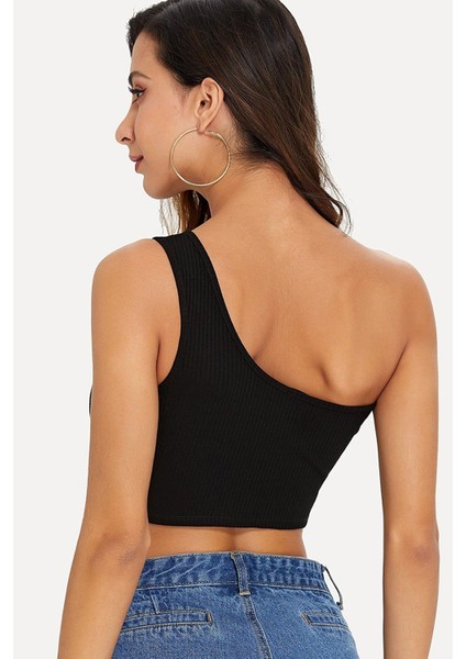 Kadın Siyah Tek Omuz Crop Büstiyer fiyatları
