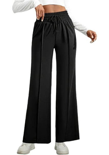 Kadın Siyah Bol Paçalı Çimalı Eşofman Altı BGL-ST04627