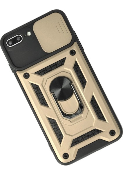 Apple iPhone 7 Plus Kılıf Pars Lens Yüzüklü Silikon - Gold Ynsmr