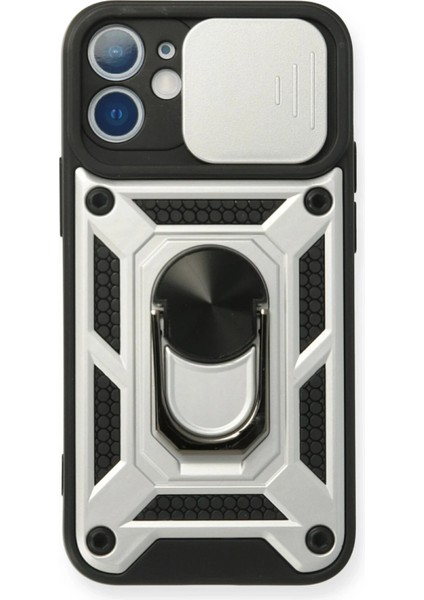 Apple iPhone 12 Mini Kılıf Pars Lens Yüzüklü Silikon - Gümüş Ynsmr