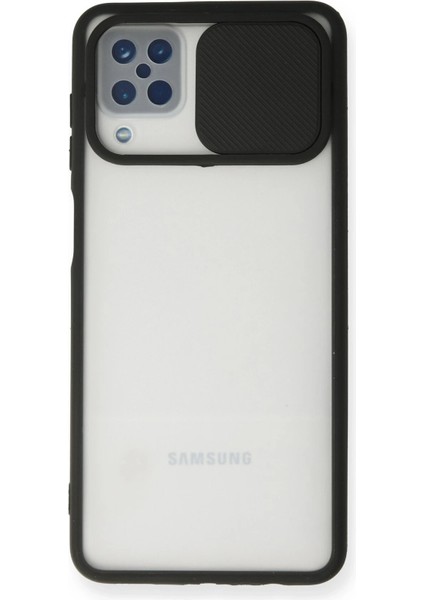 Samsung Galaxy A12 Kılıf Palm Buzlu Kamera Sürgülü Silikon - Siyah Ynsmr