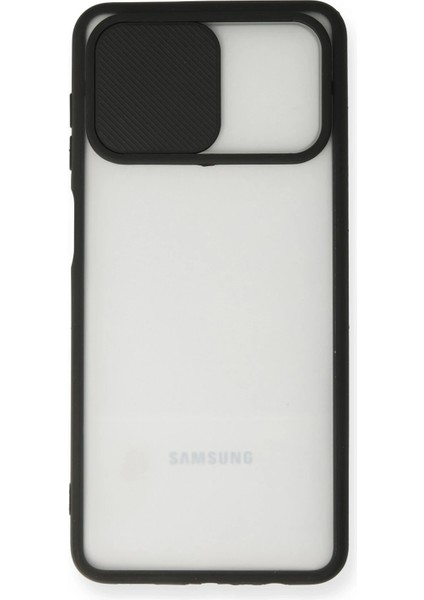 Samsung Galaxy A12 Kılıf Palm Buzlu Kamera Sürgülü Silikon - Siyah Ynsmr