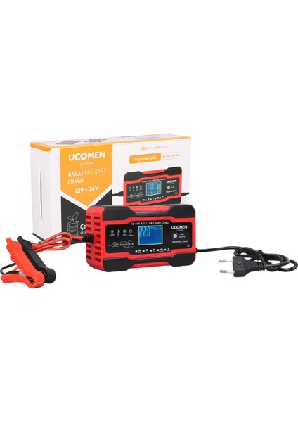 Kırmızı 12/24 Volt 10 Amper LED Göstergeli Akü Şarj Cihazı UC-C121001A