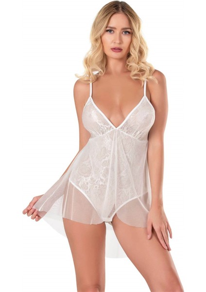 Aria's Closet Ekru Jakarlı Bodysuit Gecelik