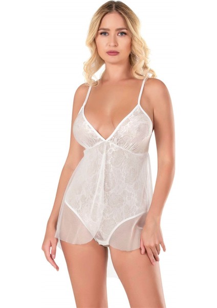 Aria's Closet Ekru Jakarlı Bodysuit Gecelik