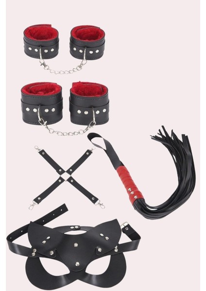 Aria's Closet 4'lü Kol Bacak Kırbaç Maske Deri Aksesuar Set