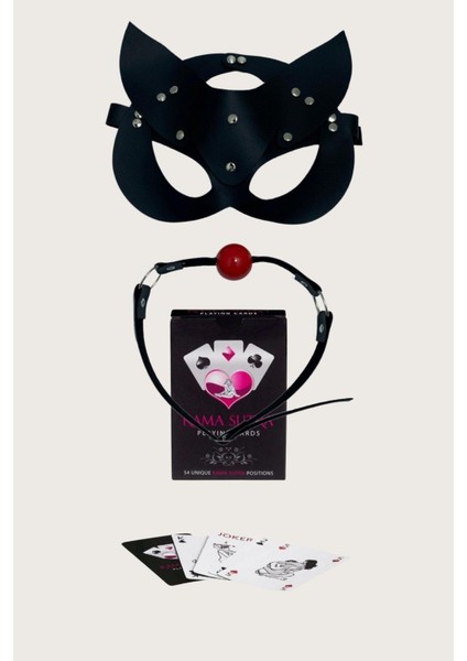 Sexy Görselli Oyun Kartı Kama Sutra Siyah Ağız Topu Maske Set