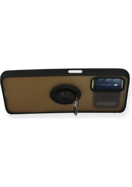 Xiaomi Redmi 9t Kılıf Montreal Yüzüklü Silikon Kapak - Siyah Ynsmr
