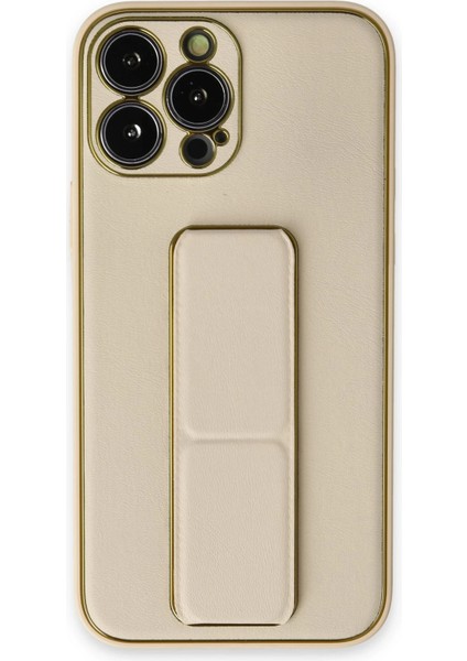 Apple iPhone 14 Pro Kılıf Coco Deri Standlı Kapak - Gold Ynsmr