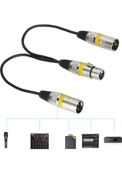 30CM Xlr Dişi Jak - Çift Erkek Baş Ayırıcı Adaptörü Ses Mikrofon Uzatma Kablosu Canon Sarı (Yurt Dışından)