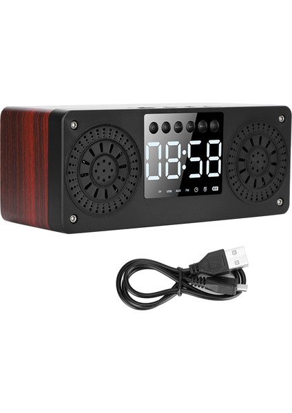 Bluetooth Mini Kablosuz Çalar Saat Açık Hava Taşınabilir Eklenti Kartı Bas Müzik Hoparlörü (Kırmızı Ahşap Desenli) (Yurt Dışından)