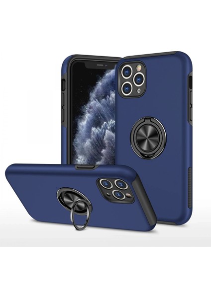 Apple iPhone 11 Pro Max Kılıf Elit Yüzüklü Kapak - Lacivert Ynsmr