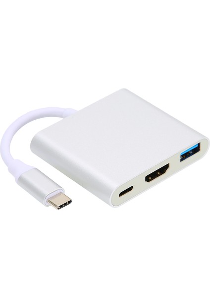 4K 3'ü 1 Arada Typec Yerleştirme Istasyonu Typec - HDMI Uyumlu USB Pd Çoklu Bağlantı Noktası Adaptörü (Gümüş) (Yurt Dışından)