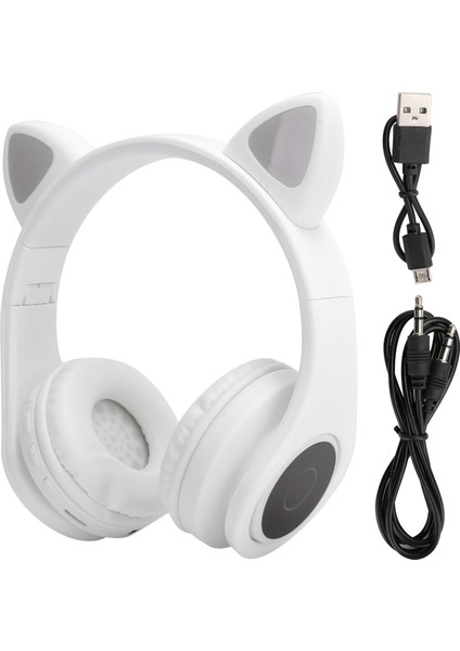 Gençler Için Mikrofonlu LED Gürültü Azaltma Kulaklığı Kedi Kulak Şeklinde Bluetooth 5.0 Kulaklıkbeyaz (Yurt Dışından)