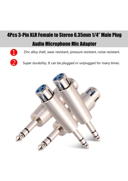 4 Adet 3-Pin Xlr Dişi - Stereo 6.35MM 1/4" Fiş Ses Mikrofonu Mikrofon Adaptörü Konnektörü (Yurt Dışından) modelleri