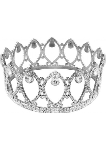 Taç Metal Taşlı Pasta Süsü Asetat Kutuda Gümüş