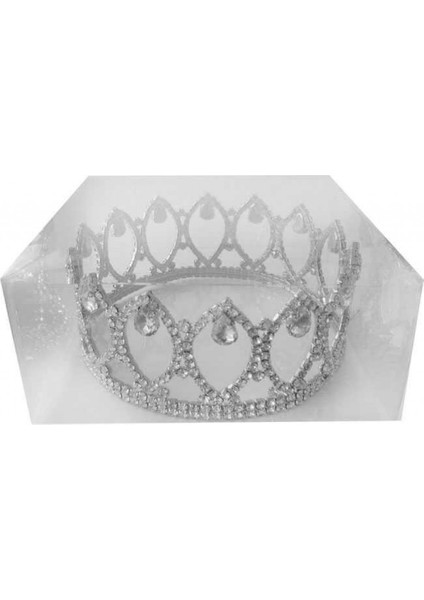 Taç Metal Taşlı Pasta Süsü Asetat Kutuda Gümüş modelleri