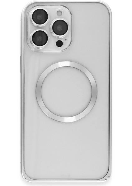 Iphone 15 Pro Max Kılıf Metal Bumper Magneticsafe Kapak - Gümüş Ynsmr