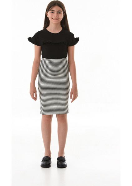 Çizgili Beli Lastikli Kız Çocuk Etek fiyatları