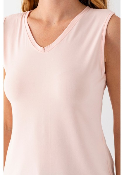 Kadın Ön Arka V Yaka Kolsuz Basic Bluz Pembe - 925083