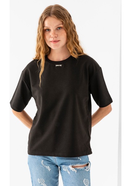 Kadın Bisiklet Yaka Kroche Aksesuarlı T-Shirt Siyah - 25779 modelleri