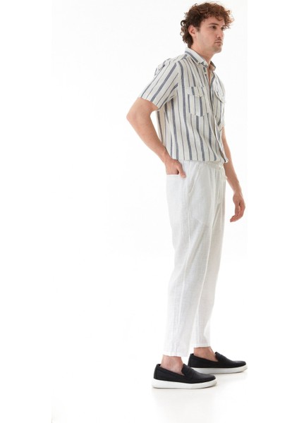 Beli Lastikli Cepli Regular Fit Keten Pantolon