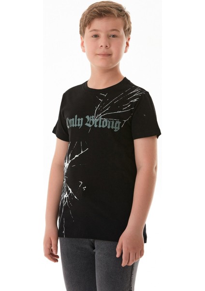 %100 Pamuk Yazı Baskılı Erkek Çocuk Tişört