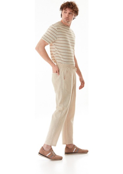 Beli Lastikli Cepli Regular Fit Keten Pantolon