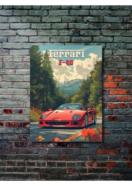 Ferrari F-40, Eşsiz Tasarım Otomobil Posterleri, Özel Tasarım Kağıt Poster