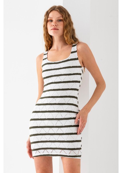 Kadın Askılı U Yaka Astarlı Örme Detaylı Elbise Yeşil - 5095 fiyatları