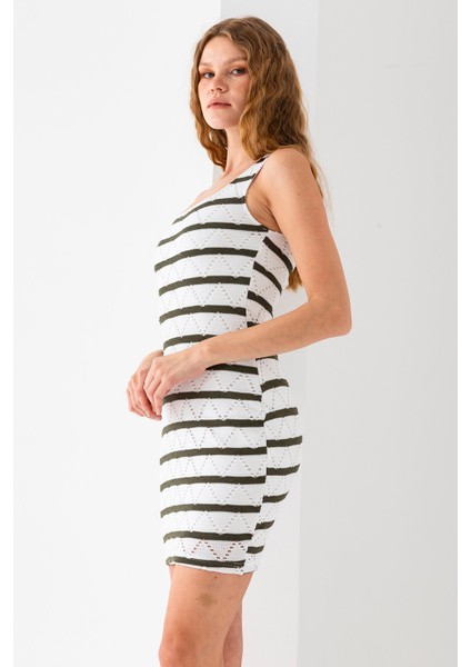 Kadın Askılı U Yaka Astarlı Örme Detaylı Elbise Yeşil - 5095 modelleri