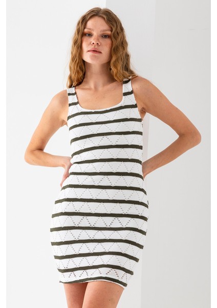 Kadın Askılı U Yaka Astarlı Örme Detaylı Elbise Yeşil - 5095 fırsatları