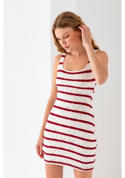 Kadın Askılı U Yaka Astarlı Örme Detaylı Elbise Bordo - 5095 fiyatları