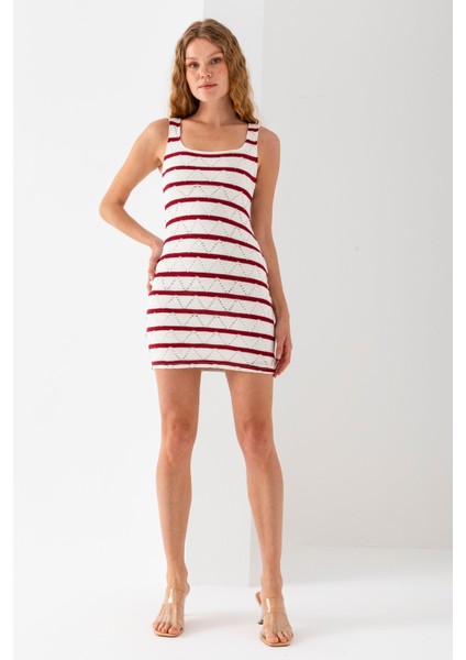 Kadın Askılı U Yaka Astarlı Örme Detaylı Elbise Bordo - 5095 indirimleri