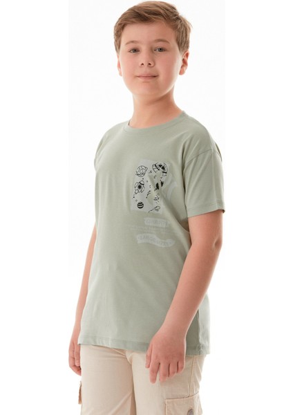%100 Pamuk Uzay Baskılı Erkek Çocuk Tişört