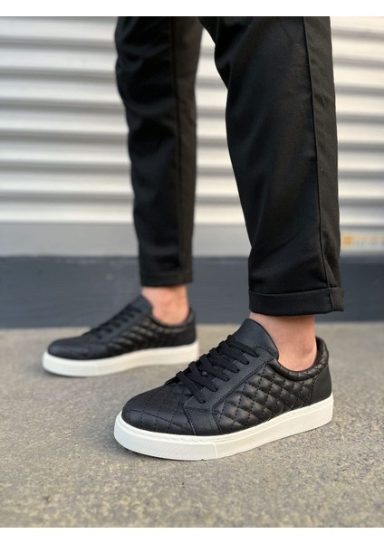 Prestige Bağcıklı Cilt Kapitone Desenli Erkek Günlük Sneaker Ayakkabı Cbt - Siyah