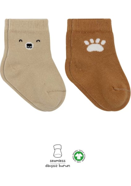 Bear Penye Soket Çorap 2'li Bej
