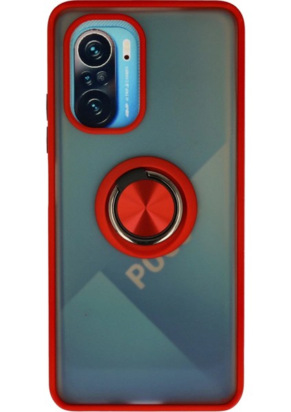 Xiaomi Redmi K40 Kılıf Montreal Yüzüklü Silikon Kapak - Kırmızı Ynsmr