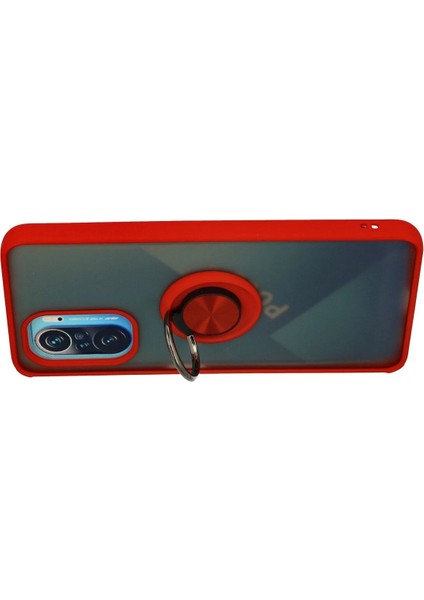 Xiaomi Redmi K40 Kılıf Montreal Yüzüklü Silikon Kapak - Kırmızı Ynsmr
