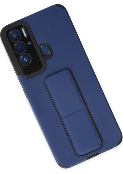 Tecno Pova Neo Kılıf Mega Standlı Silikon - Mavi Ynsmr
