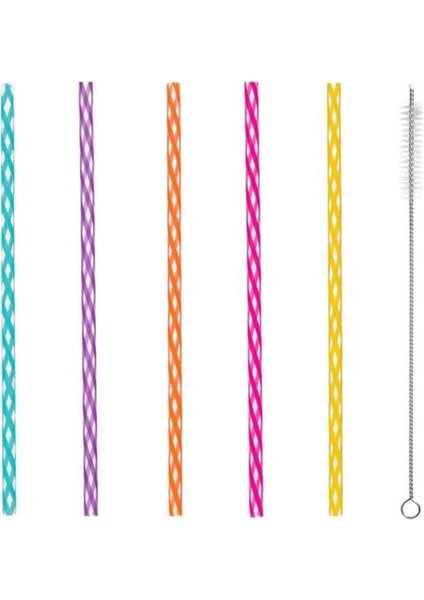 Renkli Çizgili Plastik Pipet 24'lü Paket