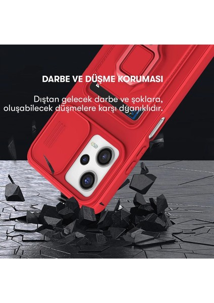 Xiaomi Redmi 12 Kılıf Zuma Kartvizitli Yüzüklü Silikon - Kırmızı Ynsmr