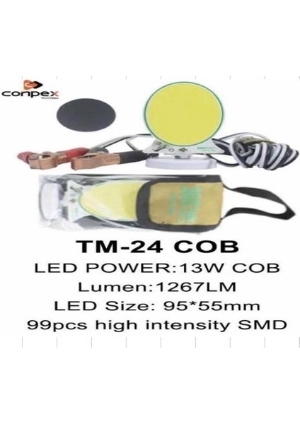 Tm-24 Cob Ledli 13 Watt Akü Maşalı 4 Metre Kablolu Taşınabilir Seyyar Panel Lamba