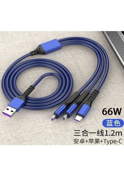 Powermaster PM-26334 3ın1 Mavi 1.2 Metre (Mıcro USB - Lıghtnıng - Type C) Telefon Şarj Kablosu