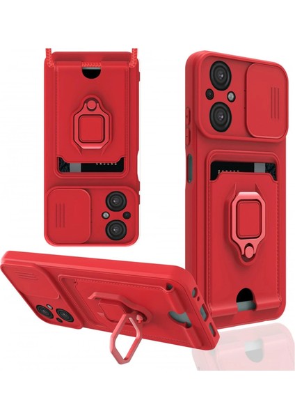 Xiaomi Poco M5 Kılıf Zuma Kartvizitli Yüzüklü Silikon - Kırmızı Ynsmr